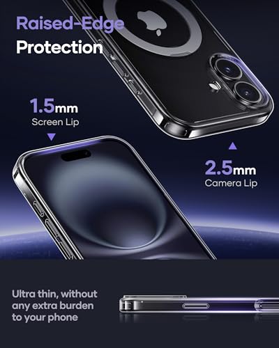 Image of Vihibii for iPhone 16 Clear Case with Magnetic Ring Stand, Compatible with MagSafe, [Anti Yellowing] Shockproof & Scratch Proof & Transparent, Silm Back Cover for iPhone 16 6.1 inch, Clear