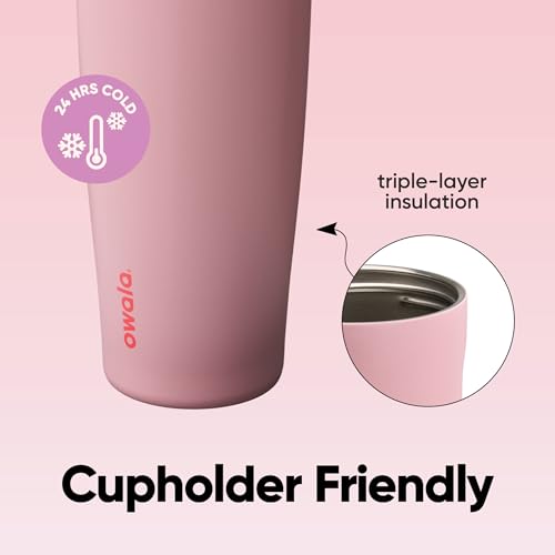 Image of Owala FreeSip Sway Insulated Stainless Steel Water Bottle with Two-Way Spout, Built-In Straw and Bucket Handle, Made for Travel, School, and Sports, 40oz, BPA Free, Leak Proof, Pink Angel Food Cake