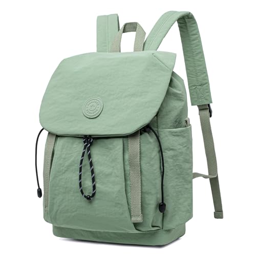 SUOVOCK Women's Lightweight Backpack Purse, Water Resistant Nylon Casual Travel Backpack with Multiple Pockets, Fashion Daypack for Work, Shopping, Hiking, Travel & Daily Use (Sage Green, Small)