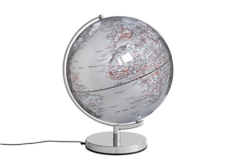 emform Tafelwereldbol Stellar Silver Light, metaal en kunststof, 300 x 380 mm, verlicht