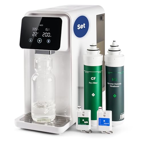 HO3 Home One Auftisch Osmoseanlage für Trinkwasser mit 4 Temperaturstufen (RT, 50, 85, 95°C), 5 Stufen Wasserausgabe, mit Echtzeit TDS, MicroShield Filtertechnologie, Wasserfilter (Weiß)