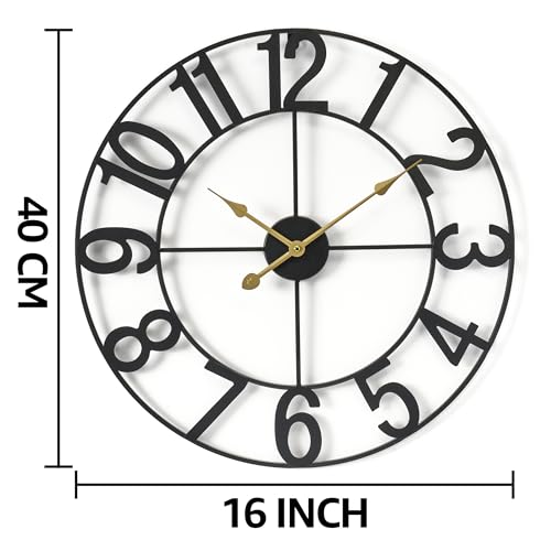 Sorbus Large Wall Clock, Metal Frame, Battery Powered (16 Inch, Black) - image 3