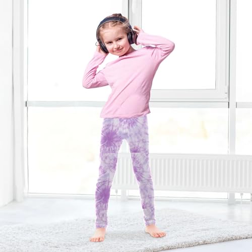 Boccsty Light Purple White Tie Dye Girls Leggings Kids Yoga Pants Dance Active Tights 4T4
