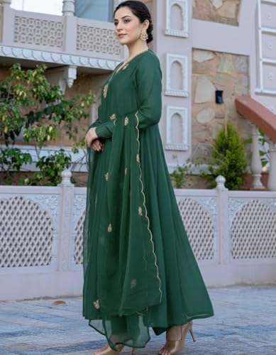 Image of Nermosa Women Embroidery Solid Anarkali Kurta and Pant Set with Dupatta