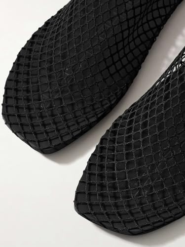 Women's Stretch Mesh Ballet Flats, Clear Fishnet Square Toe Ankle Sandals, Comfy Supportive Casual Office Ballerina Breathable Flat Shoes4