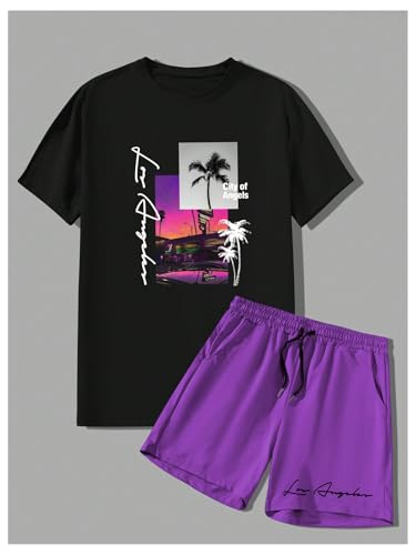 Men's Track Suit 2 Piece Set Short Sleeve Graphic Tees & Drawstring Waist Shorts Casual Outfits2