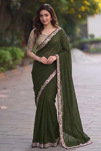 Image of Women's Designer Bollywood Soft Georgette Heavy Embroidery Sequins Work Sarees For Wedding With Blouse Piece