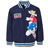 SEGA Sonic The Hedgehog Tails Knuckles Little Boys Zip Up Varsity Bomber Jacket Navy 7-8