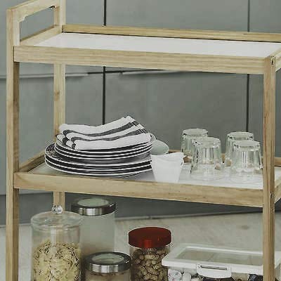 Image of 3-Tier Solid Wood Rolling Bar Cart - Wine Serving Trolley with Wheels, Kitchen Storage, Seasoning Rack - Dining Room (Brown Polish, Style 5)