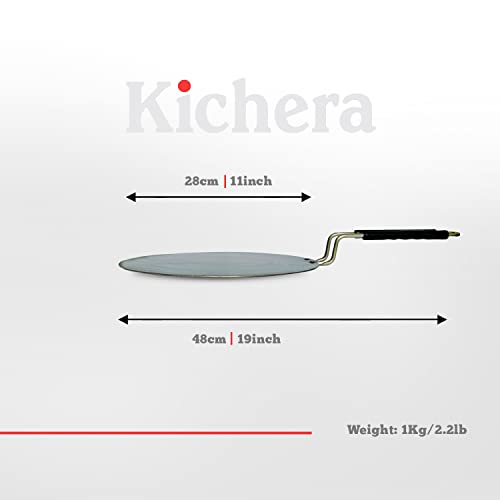 Image of Kichera Traditional Dosa Kal /Pure Iron Dosa Tawa With Stainless Steel Handle 28cm /11 inch, 1kg | Gas Stove and Induction Friendly | Pre-Seasoned Black Flat Iron Tawa