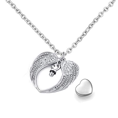Mom Cremation Jewelry for Ashes Keepsake Angel Wing Urn Necklace Stainless Steel Waterproof Memorial Birthstone Pendant3