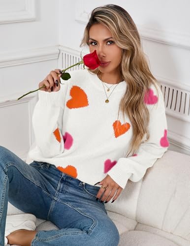 Image of Women's Cute Heart Sweaters Fall Casual Long Sleeve Knit Pullover Tops