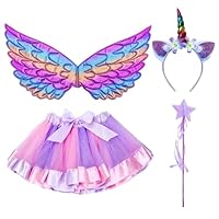 DKDDSSS Princess Costume for Girls, Fairy Fancy Dress Up, Unicorn Costume with Butterfly Wings, Magic Wand and Headband Set for 3-8 Years (Purple)