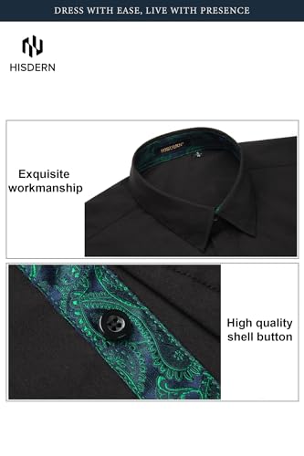 Image of HISDERN Mens Business Dress Shirts Long Sleeve Casual Button Down Shirt Formal Inner Collar Contrast Shirt for Men Wedding