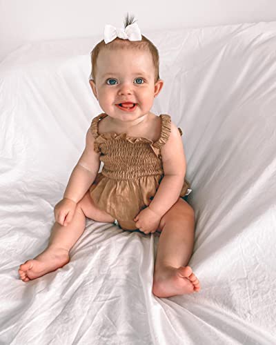 Chzstarly Newborn Baby Girls Romper Solid Color Ruched Casual Sleeveless Suspender Jumpsuit Summer Bodysuit With Headband (Khaki, 3-6 Months) #TOP6