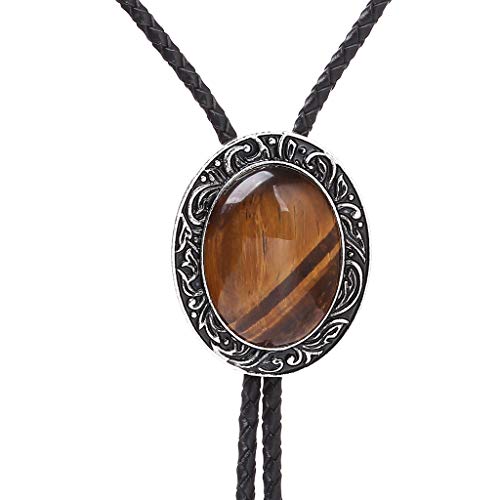 Image of HUABOLA CALYN Bolo Tie for Men Women, Native American Rodeo Cowboy Turquoise /Scorpion /Tiger Eye /Black Agate Leather Necktie