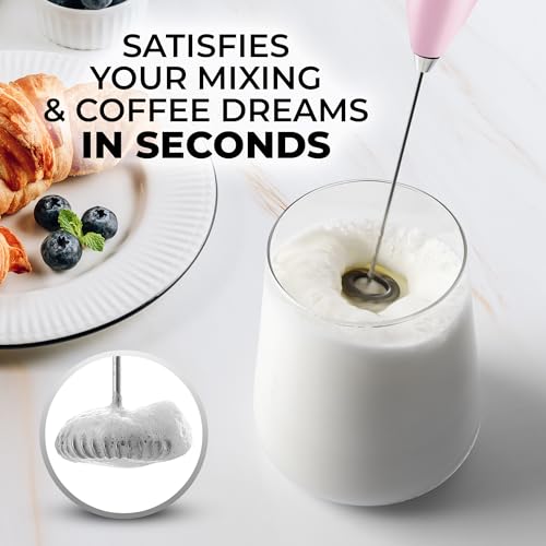 Image of Zulay Powerful Milk Frother for Coffee with Upgraded Titanium Motor - Handheld Electric Whisk, Milk Foamer, Mini Mixer & Coffee Blender for Frappe, Latte, Matcha, No Stand - Innocent Pink