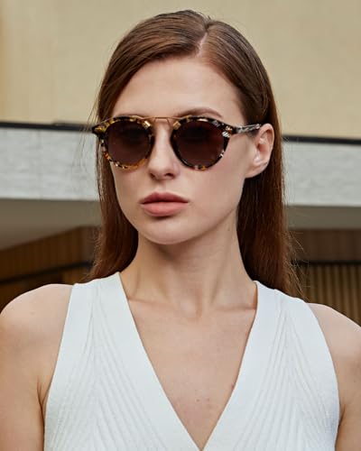 Image of CARFIA Small Face Acetate Polarized Sunglasses for Women UV Protection, Retro Double Bridge Eyewears Metal Brow Round Sunnies