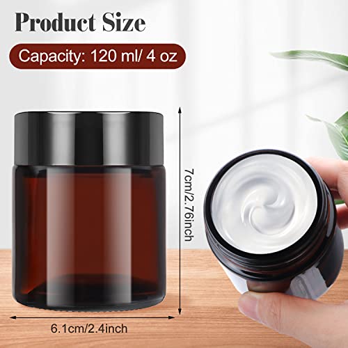 4 Pack 120ml/4oz Amber Glass Cream Jar Refillable Cosmetic Storage Bottle Large Sample Container Pot with Inner Liners&Black Lids for Make Up Scrub Salve Lotion Face Cream Mask2