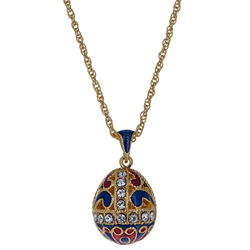 BestPysanky Gold Tone 22 Crystal Brass Blue Royal Egg Pendant Necklace 20 Inches
