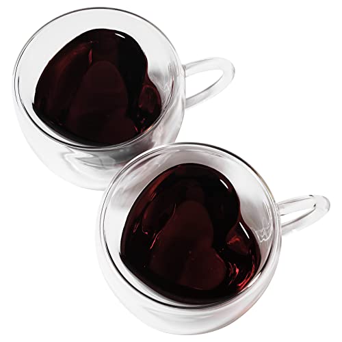 Juego de 2 tazas de vidrio con doble pared en forma de corazón miniatura 1
