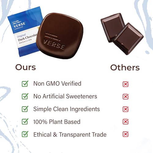 Verse 90% Dark Chocolate Squares - Gluten Free, Keto, Low Sugar Snack - Creamy Dark Cocoa - Only 1g Cane Sugar - Individually Wrapped, Vegan Cacao Chocolate Squares (9 Count, 2 Pack)