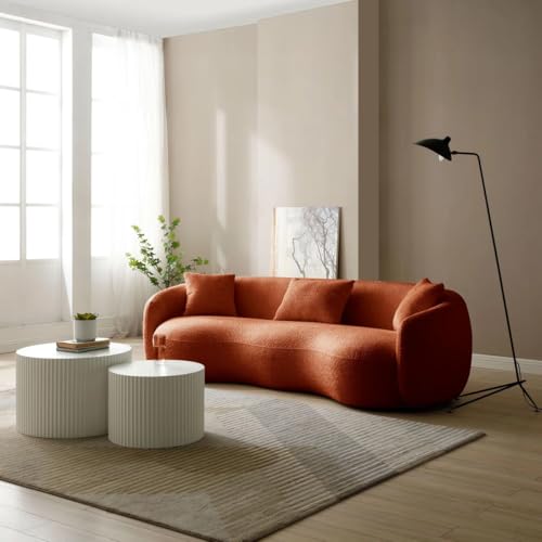 Image of LEGACY OF COMFORT Yazgur 85'' Mid-Century Modern Curved Living Room Sofa, 3-Seat Fabric Couch for Living Room, Office, Apartment (Orange)