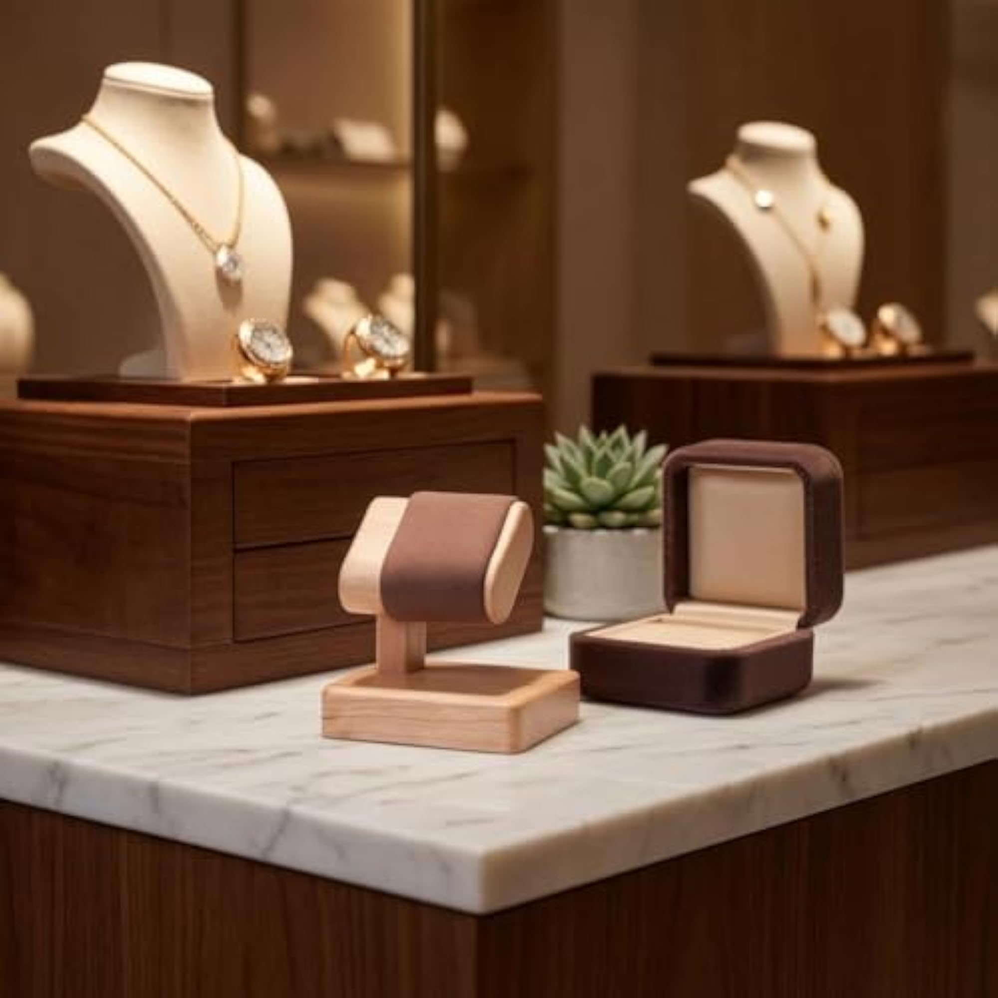 Rectangular Base Wooden Watch Display Stand