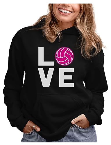 Tstars Love Volleyball Gifts Hoodies for Teen Girls Women Fans Sweatshirts Hoodie Small Black