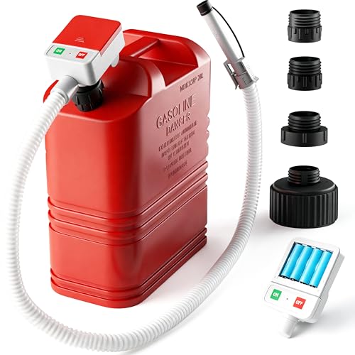 Kraftstoff Umfüllpumpe mit Auto-Stopp-Sensor Elektrische Benzinpumpe mit 4 Größen-Adapter Multifunktions Dieselpumpe Kraftstoffpumpe für Kanister Benzin Öl Traktor Generator Rasenmäher -Rot