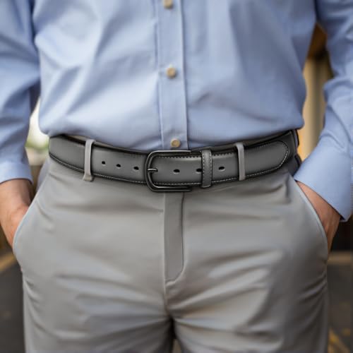 Image of BULLIANT Men Belt 2Pack-Leather Belt 7Holes Comfortable For Men's Dress Casual Jeans 1 3 /8 inch