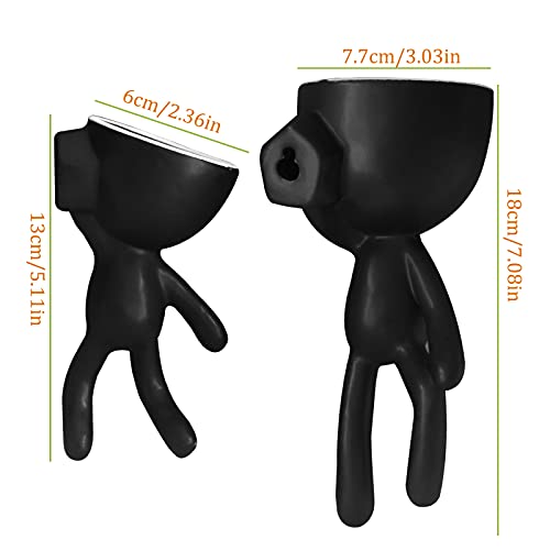 Beautiful-Yoen 2 Pack Ceramic Wall Plant Pots Hanging Planter Succulent Plant Pots Creative Human Shaped Small Cactus Pots Flower Pots Mini Plant Planters For Home Decoration Black #TOP2