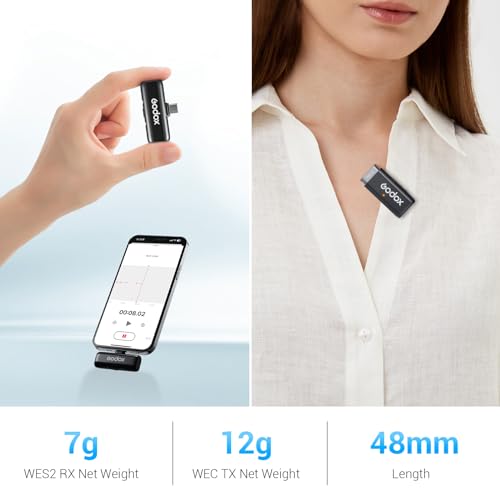 Image of GODOX WES2 Kit2 Wireless Lavalier Microphone for Android /USB C, 8H Battery Life, Dual Channel 2.4G Wireless Mic, 200m(656ft.) Range, Noise Cancelling with Charging Case for Vlogging, TikTok, Interview