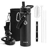 RAYMYLO Insulated Water Bottle 20 oz, Triple Wall Vacuum Stainless Steel (Cold for 48 Hrs), Leak Proof & Non-BPA, Kids Water Bottle Jug for School with Straw Spout Lids, Magic Black