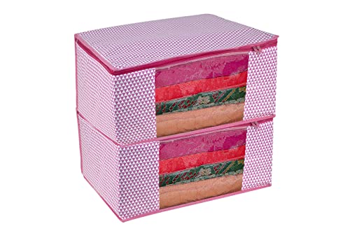 Image of ANKIT INTERNATIONAL Saree Cover Bag /Pink Samosa Design Saree Cover Bag /Saree Covers For Storage /Pack of 2