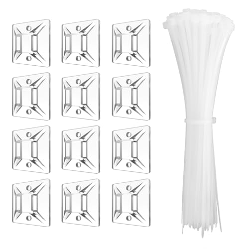 Kanemc 240Pcs Clear Self Adhesive Cable Zip Tie Mount, Self-Locking Wire Tie | Includes 5.9'' Heavy Duty Zip Ties 120Pcs + 3/4" Adhesive Cable Holders 120Pcs, Nylon Wire Clips Ties for Indoor Outdoor Use miniatura 1