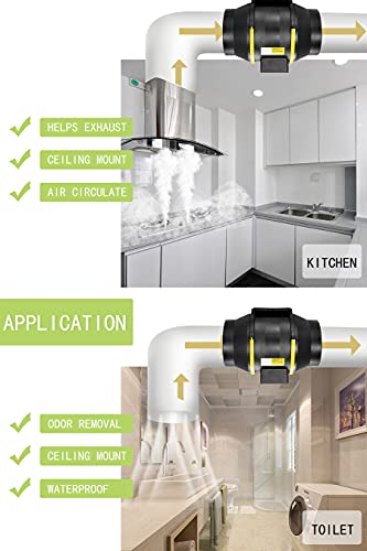 Moonjor Inline kanaalventilator 150 mm 2-versnellingsregelaar, uitlaatventilator met / IEC-aansluiting voor thuis, kantoor, badkamer, groeiruimte (6 inch 107CFM) - Image 6