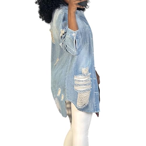Oversized Denim Jacket For Curvy Women 3X，Stretchy Denim Jacket Women Lightweight Plus Size Ripped Collared，Soft3