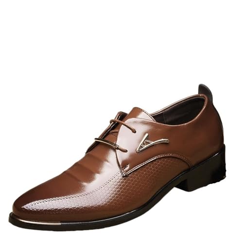 Men's Leather Shoes Lace-up Pointed Wedding Shoes Breathable Youth Dress Business Casual Shoes(Brown,38)