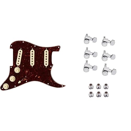 Fender Tex Mex Prewired Stratocaster Pickguard - Tortoise & Deluxe Locking Staggered Guitar Tuners, Chrome 1.7 x 10 x 4.5 inches