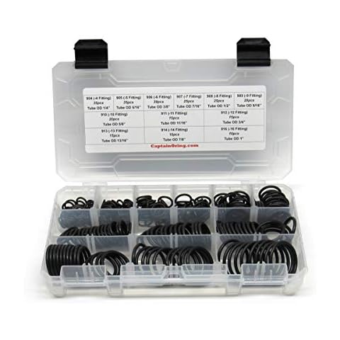 Captain O-Ring - ORB BOSS Hydraulic Fitting SAE 900 O-Ring Seal Kit (Buna-N 70-255 Piece Kit, 12 Sizes) Cover