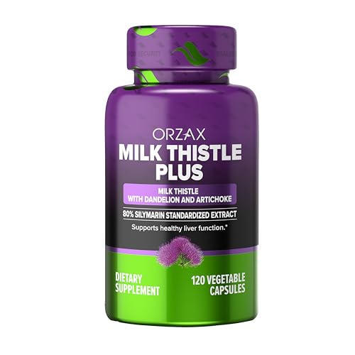 ORZAX Chardon-Marie 250 mg - Gélules à base de Chardon-Marie avec 80% de silymarine, Pissenlit, Artichaut - Favorise le bon fonctionnement du Foie - Sans lactose - 120 Gélules Végétales