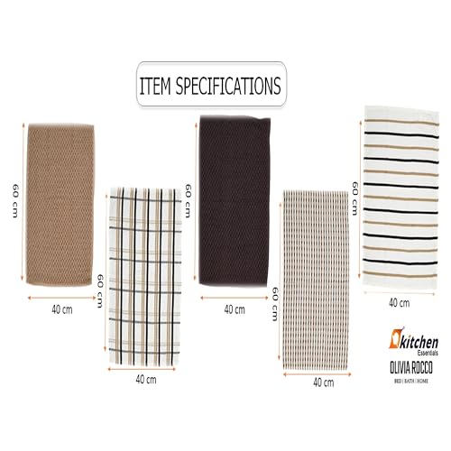Olivia Rocco 5 Pack Terry Kitchen Tea Towels Cotton Super Absorbent Quick Drying Soft Towel Cloth, Natural - Image 5
