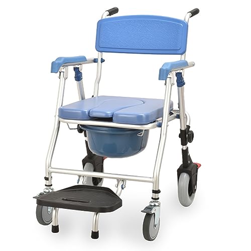 Silla de inodoro con ruedas, silla de inodoro plegable con asiento acolchado, ruedas y pedales bloqueables, ideal para personas mayores con discapacidad, silla de baño para el cuidado del hogar