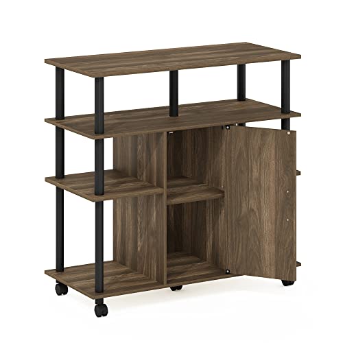 Image of Furinno Helena 4-Tier Multifunction Rolling Open Shelves Storage Cart Organizer, Columbia Walnut /Black