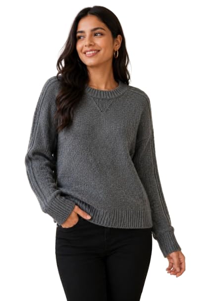 nobarr Women's Dark Grey 100% Acrylic Crew Neck Sweater | Loose Fit Full Sleeve Winter Knit Pullover | Soft Warm Casual Everyday Winter Top-picture-17