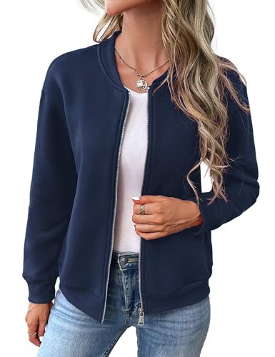 Women's Zip Up Sweatshirts Jackets Long Sleeve Bomber Jacket Casual Outwear with Pockets2