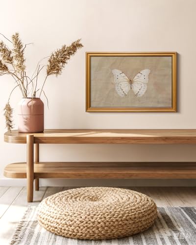 Image of VIYYIEA Vintage Gold Framed Wall Art for Living Room, White Butterfly Canvas Prints Home Decor, Oil Painting Picture, Bedroom Wall Decor Gifts for Friends or Family -【Morpho polyphemus】-(24L x 16W)