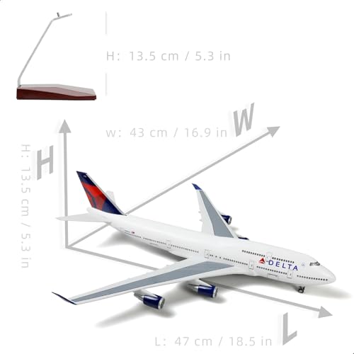 QIYUMOKE 1/160 Boeing 747 Delta Airlines 17 polegadas Large Model Diecast Airplane Model Kits with S