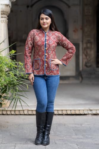 Image of Reversible Jacket for Women | Double Sided Quilted Jacket | Reversible Winter Jacket for Women | Stylish Ethnic Printed Jacket | Warm & Comfortable Casual Outerwear